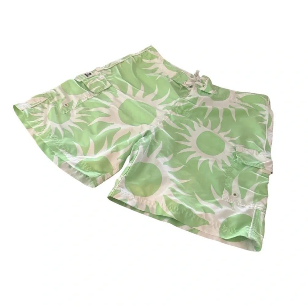 ISLAND COMPANY Board Shorts Men’s SZ 34 Green Drawstring Pockets Swimwear EUC